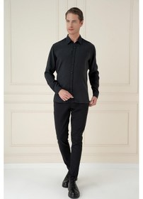 Resim Efor Slim Fit %100 Modal Uzun Kol Klasik Siyah Gömlek Gk 743 Siyah 