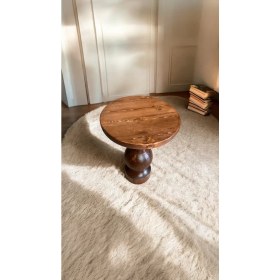 Resim Wood Wooden Ahşap Tekli Mantar Yan Sehpa Modern Kestane Renk Fiskos 