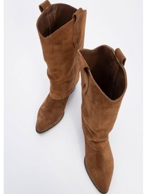 Resim Luvi Shoes Sojo Taba Süet Hakiki Deri Kalın Topuklu Kısa Çizme TABA SÜET 