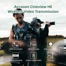 Resim Accsoon CineView HE kablosuz video ve görüntü aktarım sistemi, giriş ve HDMI/UVC çıkışı, çift transfer 2, 4 GHz / 5 350 m'ye kadar, iOS Android Tik-Tok YouTube Live Streaming için (1 x R 1 x T) 
