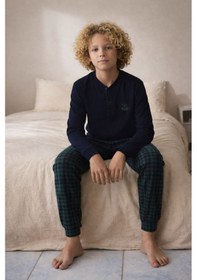 Resim Tarık 11-16 Yaş Erkek Çocuk Pijama Takımı T Armalı -4337310 - Yeşil Yeşil 