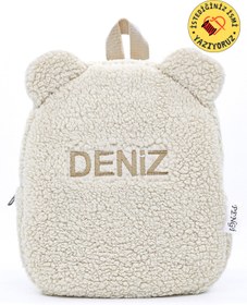 Resim PENGİ [ İSTEDİĞİNİZ İSMİ NAKIŞLA YAZIYORUZ ] Teddy Krem 0-8 Yaş Çocuk Sırt Çantası, kreş Çantası -Anaokulu 