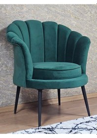 Resim Zafir Tekli İstiridye Siyah Boyalı Sivriltme Ayak Çay Seti Koltuk Tekli Berjer , Balkon, Salon, Ofis Yeşil 