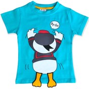 Resim BY-GRİ Bebe T-shirt Arkası Dönük Penguen Baskılı Ayakları Aplikeli 