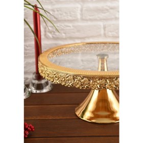 Resim Şık 30 cm Gold Ayaklı Cam Pastalık, Kek ve Kurabiye Standı 