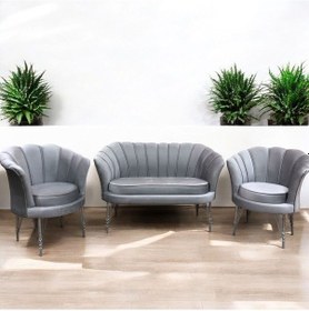 Resim Garden House Gri Kumaş Krom Metal Ayaklı Ofis Koltuk Takımı Bekleme Koltuğu Çay Seti Koltuk Takımı Çok Renkli 