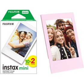 Resim Fujifilm Instax Mini 12 Makine Uyumlu 20'li Film ve Pembe Fotoğraf Çerçevesi 
