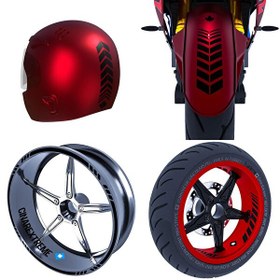 Resim Moto Rider Jet Siyah İç Dış Jant Şeridi Kask ve Çamurluk 4'lü Sticker Seti 