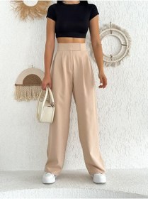Resim Lavajeans Cırt Cırtlı Bol Paça Plazzo Pantolon Bej Gri 