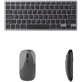 Resim Tek Kablosuz Bluetooth Klavye Mouse Seti Şarjlı Tablet Laptop Uyumlu Najmaddin 