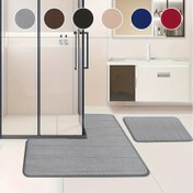 Resim 2 adet Ultra Emici L Şekilli Çizgili Banyo Halıları, Yumuşak ve Rahat, Makinede Yıkanabilir, Hızlı Kuruyan, Kalınlaştırılmış Kaymaz Peluş Mat, Gri - Modern Ev Dekoru için Mükemmel, Çoklu Renkler Mevcut 