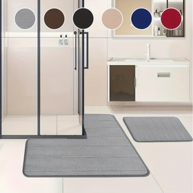 Resim 2 adet Ultra Emici L Şekilli Çizgili Banyo Halıları, Yumuşak ve Rahat, Makinede Yıkanabilir, Hızlı Kuruyan, Kalınlaştırılmış Kaymaz Peluş Mat, Gri - Modern Ev Dekoru için Mükemmel, Çoklu Renkler Mevcut 