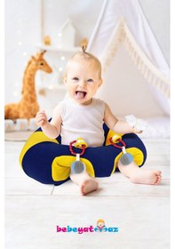 Resim Çıngıraklı Lacivert Sarı Bebe Yatmaz Bebek Oturma Destek Minderi Bebek Koltuğu 