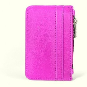 Resim Me-vo Mini Cüzdan, Fermuarlı Kartlık, Parlak Pembe Deri, Çoklu Kart Bölmeli Pembe 