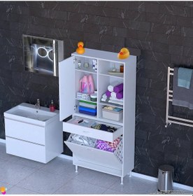 Resim Modilayn Afra 75x173x32,5cm 1 Çekmece, 2 Göz Sepet, 1 Kapak, 6 Raf Dar Alan Banyo Dolabı Beyaz 