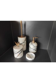 Resim Polen Stone Leylak Mermer Sıvı Sabunluk, Pamukluk, Wc Fırçalığı, Katı Sabunluk- Roz Gold 