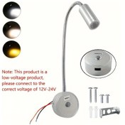 Resim Boatshop1 Rv'ler İçin 40 Gümüş 1 Adet Esnek Boynuzlu Led Okuma Lambası Üç Gölgeleme Dokunmatik Ayarlanabilir 3 Renk Modu Hafıza Fonksiyonu Dc12 24v Sabit Bağlantılı Duvara Monte Edilebilir 