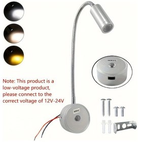 Resim Boatshop1 Rv'ler İçin 40 Gümüş 1 Adet Esnek Boynuzlu Led Okuma Lambası Üç Gölgeleme Dokunmatik Ayarlanabilir 3 Renk Modu Hafıza Fonksiyonu Dc12 24v Sabit Bağlantılı Duvara Monte Edilebilir 