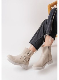 Resim 02-2013 Bej Toka Aksesuarlı Fermuarlı Günlük Kadın Bot Acı Kahverengi 