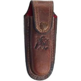 Resim Toptan Bulurum Kurt Figürlü Hakiki Deri Çakı Kılıfı No1, 11 x 4 cm Kemerlikli 