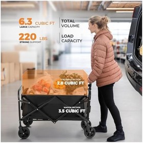 Resim Katlanabilir Pazar Arabası, 100 Kg Taşıma Kapasitesi, Sağlam Çelik Gövde, Oxford Kumaş, Su Geçirmez Tasarım, 360 Derece Manevralı Tekerlek, Kamp, Plaj, Pazar, Market İçin Vagon Taşıma Arabası 