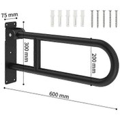 Resim Banyo İçin Katlanabilir Tuvalet Tutma Çubuğu, U Şeklinde, Duvara Monte, Mat Siyah, 60 Cm 