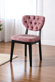 Resim Mymassa Boston Sandalye - Milas Pembe Kumaş - Ahşap Siyah Ayak - Mutfak Sandalyesi - Salon Sandalyesi 