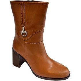 Resim Taba Hakiki Deri İçi Sıcak Astarlı Topuklu Bot Taba 