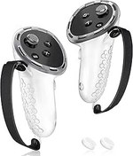 Resim VR Controller Grips for Meta Oculus Quest 3 Touch Plus Controllers Grip Covers Anti-throw Knuckle Straps Protector with Thumbstick Covers Upgraded, 1 Pair, Clear 