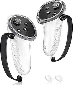 Resim VR Controller Grips for Meta Oculus Quest 3 Touch Plus Controllers Grip Covers Anti-throw Knuckle Straps Protector with Thumbstick Covers Upgraded, 1 Pair, Clear 