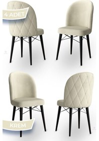 Resim Canisa Bika Serisi 4 Adet Krem Mutfak Sandalyesi Siyah Gürgen Ayaklı 1. Sınıf Babyface Kumaş Sandalye Krem Ayaklar Siyah 