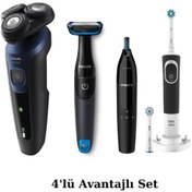 Resim Philips Elektronik Damat Bohçası 4'lü Set - Tıraş Makinesi-Banyo Vücut Bakım-Kulak\u002FBurun-Şarjlı Diş Fırçası 