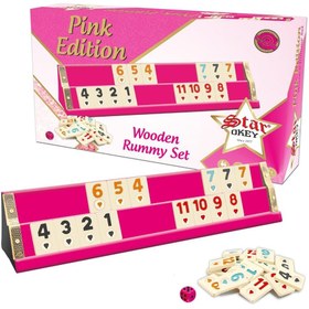Resim AnkaShop Lüx Pembe Renk Istaka Okey Takımı Seti Ahşap Pink Edition Wooden Rummy Set Elit Model Melamın Taşlı 