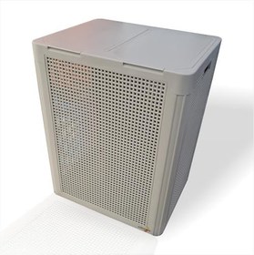 Resim Büyük Sağlam Renkli Beyaz Çift Bölmeli Kapaklı Delikli Hava Alan Demonte Kirli Çamaşır Sepeti Kutusu 