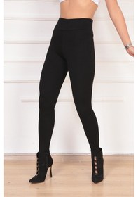 Resim Olur Butik Geniş Kemer Çelik Örme Taytsiyahs Siyah 