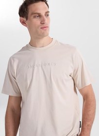 Resim Jack Jones Jcorecharge Mold Tee Ss Crew Neck Ln Erkek Bej Tshirt 12273070-06 