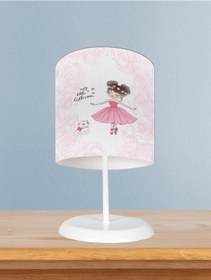Resim Mekta Home Bebek Ve Çocuk Odası Balerin Kız Ve Kedi Desenli Motifli Abajur 