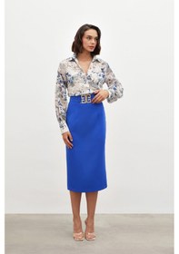 Resim Sateen Aksesuar Detaylı Kalem Etek - Mavi-134845 Mavi 