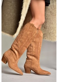 Resim Fox Shoes T267765202 Taba Süet Kovboy Model Kadın Çizme Taba-Süet 