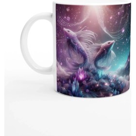 Resim Balık Burcu Baskılı Kahve Kupası - Büyülü Kristal Mağarası Temalı Vs2 