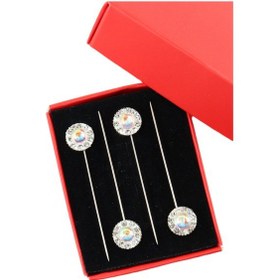 Resim Numetal 4 Lü Ekru Kristal Taşlı Eşarp İğnesi. Şal İğnesi. Türban İğnesi. Başörtü İğnesi. Eşarp Ve Şal İğnesi Gümüş 