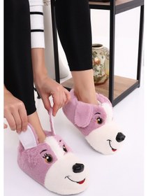 Resim Hayvanlı H10 Köpekli Kışlık Kadın Erkek Çocuk Ev İçi Panduf Lila 