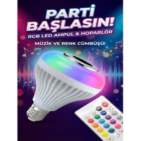 Resim Bluetooth Rgb LED Hoparlörlü Akıllı Ampul - Renkli Müzikli Lamba Kumanda 
