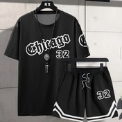Resim Chicago Monogram Baskılı Erkek Kısa Kollu ve Şort Set Günlük Casual Erkek Tişört Sokak Modası Spor Şortları İki Parça 