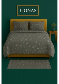 Resim Çift Kişilik Desenli Nevresim + 2 Adet Kapaklı Yastık Kılıfı Antrasit 