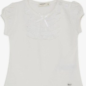 Resim Breeze Kız Bebek Güpür Dantel Yaka Detaylı Pamuklu Tshirt-14030 Beyaz 