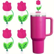 Resim 4 Adet Lale Çiçeği Silikon Pipet Kapakları - Sevimli & Yeniden Kullanılabilir Üst Kapaklar 30/40 Oz Stanley Bardaklar İçin, Kadınlar İçin Mükemmel Hediye 