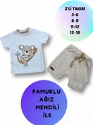 Resim Tomuycuk 2'li Mavi Erkek Bebek Çocuk Kısa Kol Şortlu Takım Yavru Koala 3-6-9-12-18 Ay Bebek Kıyafetleri Giyim 