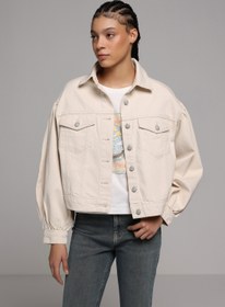 Resim Oversize Fit Düğmeli Astarsız Kadın Ecru Denim Ceket 