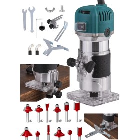 Resim Stilmax Germany 3000 Watt 6 Kademe Devir Ayarlı Formika Traşlama Freze Makinesi 6 mm + 12 Adet Uç 
